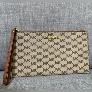 Michael Kors Tan and Brown Logo Wristlet